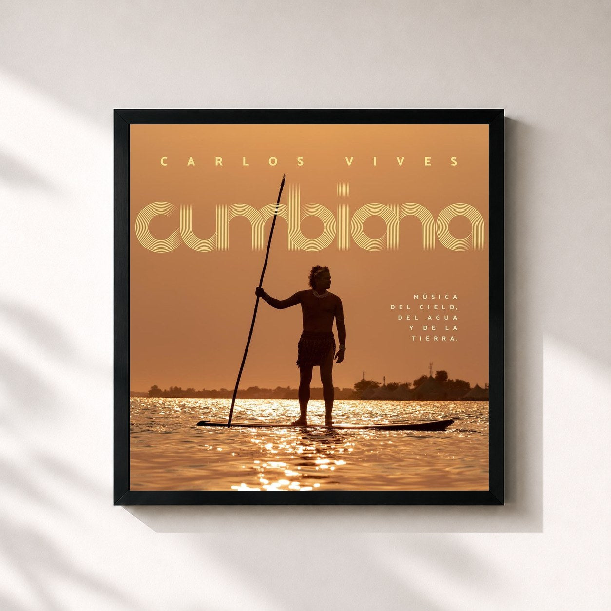 #noir Tableau carré de l'album Cumbiana de Carlos Vives, cadre noir 32x32 cm