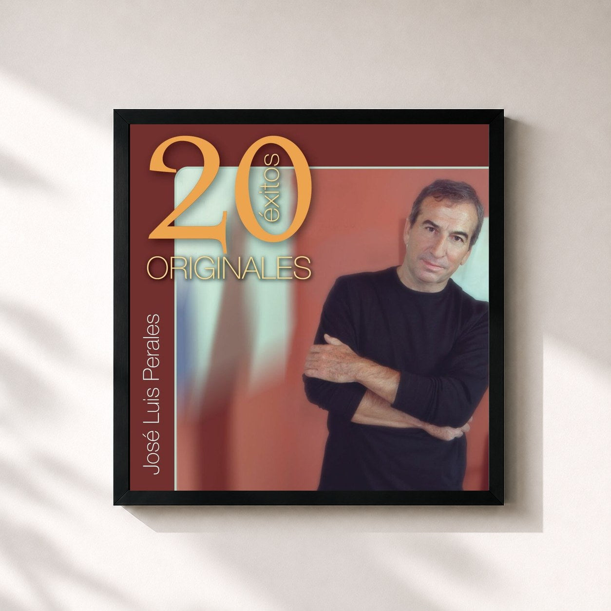 #noir Tableau carré de l'album Originales (20 Exitos) de José Luis Perales, cadre noir 32x32 cm