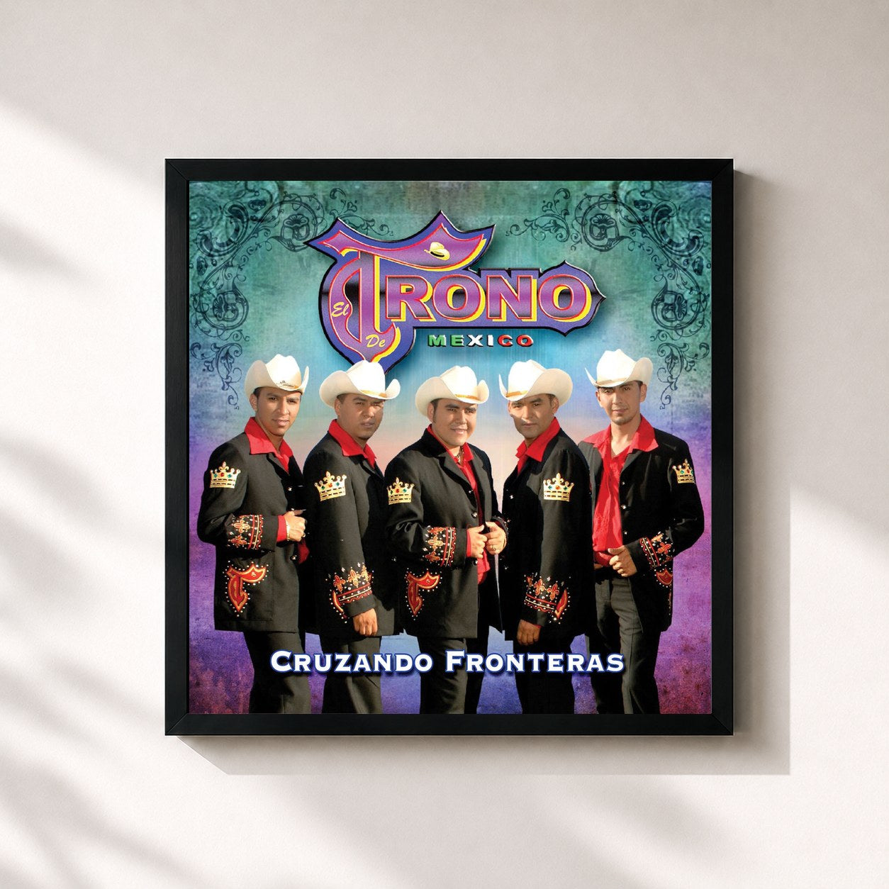 #noir Tableau carré de l'album Cruzando Fronteras de El Trono de Mexico, cadre noir 32x32 cm