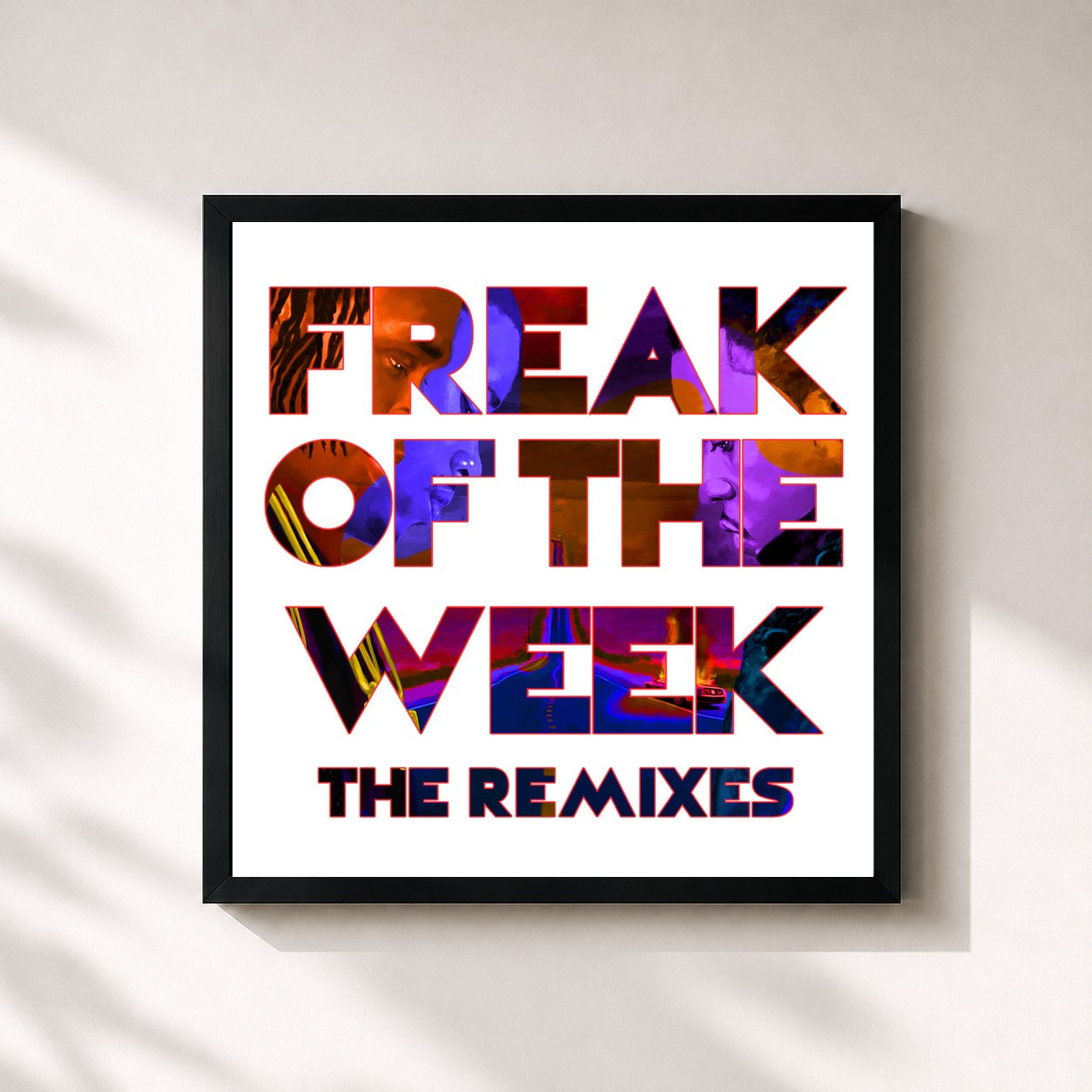 #noir Tableau carré de l'album Freak Of The Week (The Remixes) de Krept & Konan, cadre noir 32x32 cm
