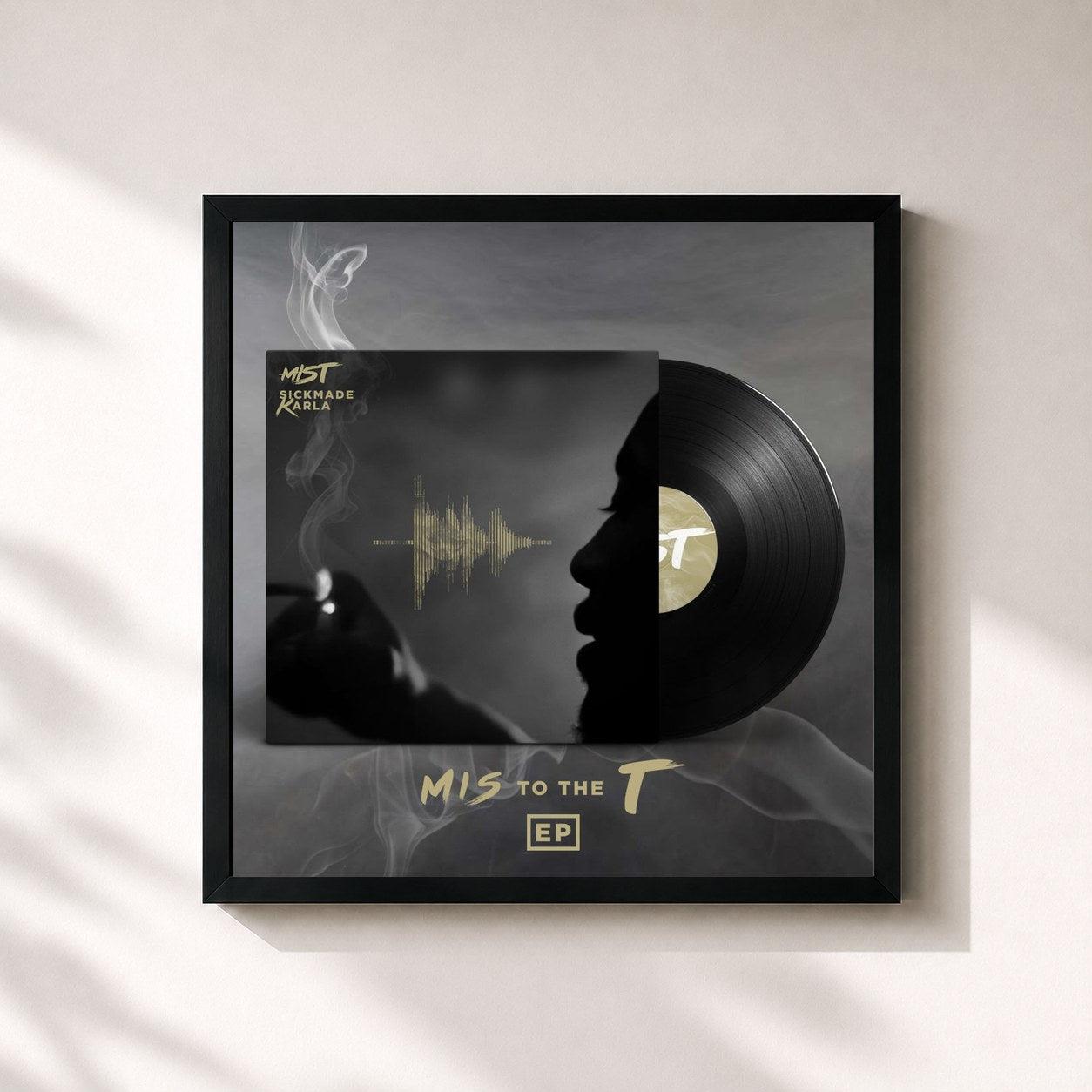#noir Tableau carré de l'album M I S To The T EP de Mist, cadre noir 32x32 cm