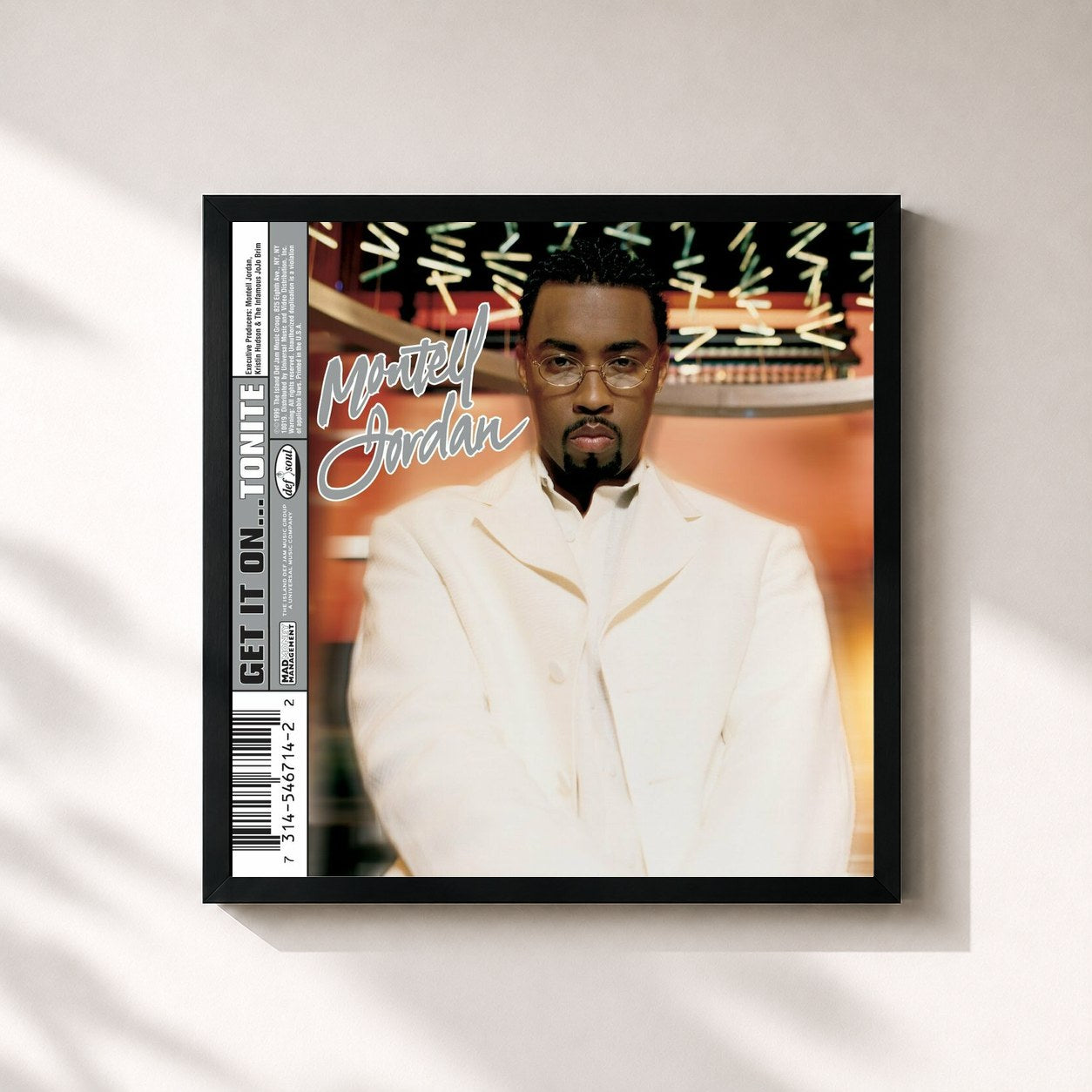#noir Tableau carré de l'album Get It On...Tonite de Montell Jordan, cadre noir 32x32 cm