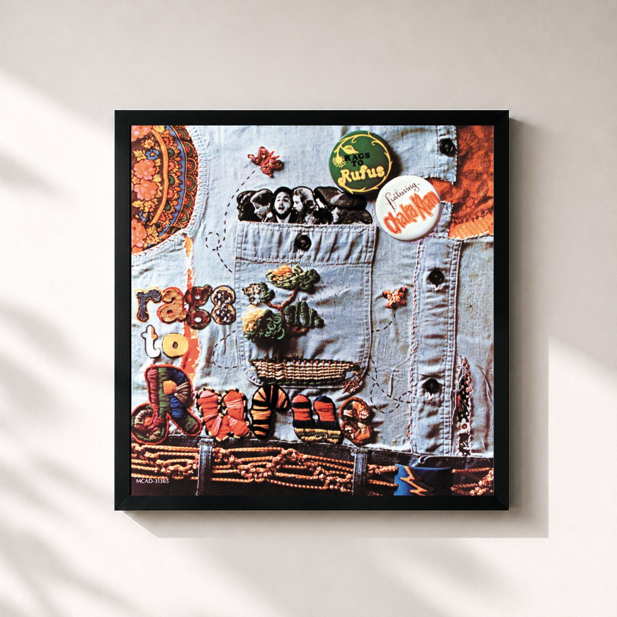 #noir Tableau carré de l'album Rags To Rufus de Rufus, cadre noir 32x32 cm