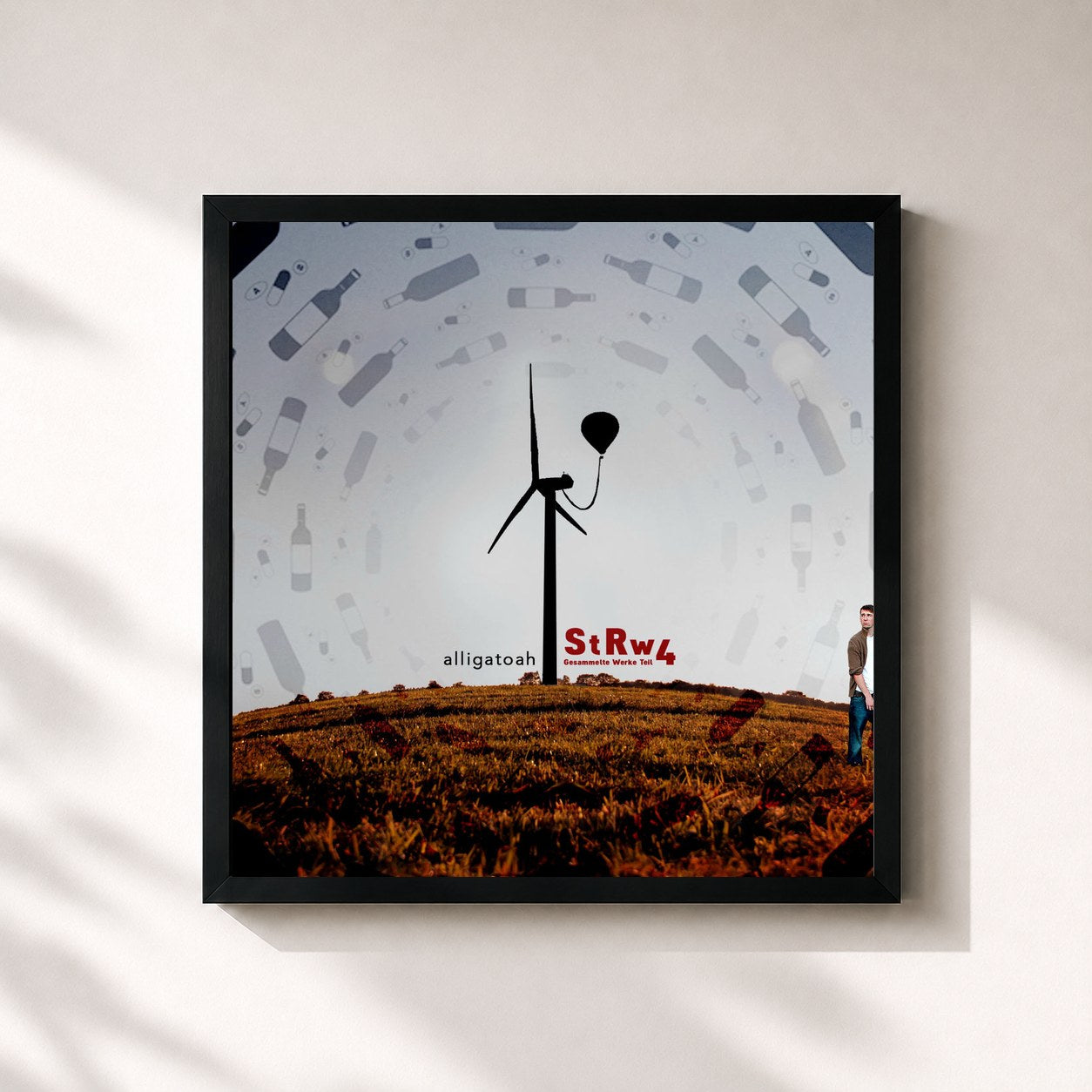 #noir Tableau carré de l'album Schlaftabletten, Rotwein IV de Alligatoah, cadre noir 32x32 cm