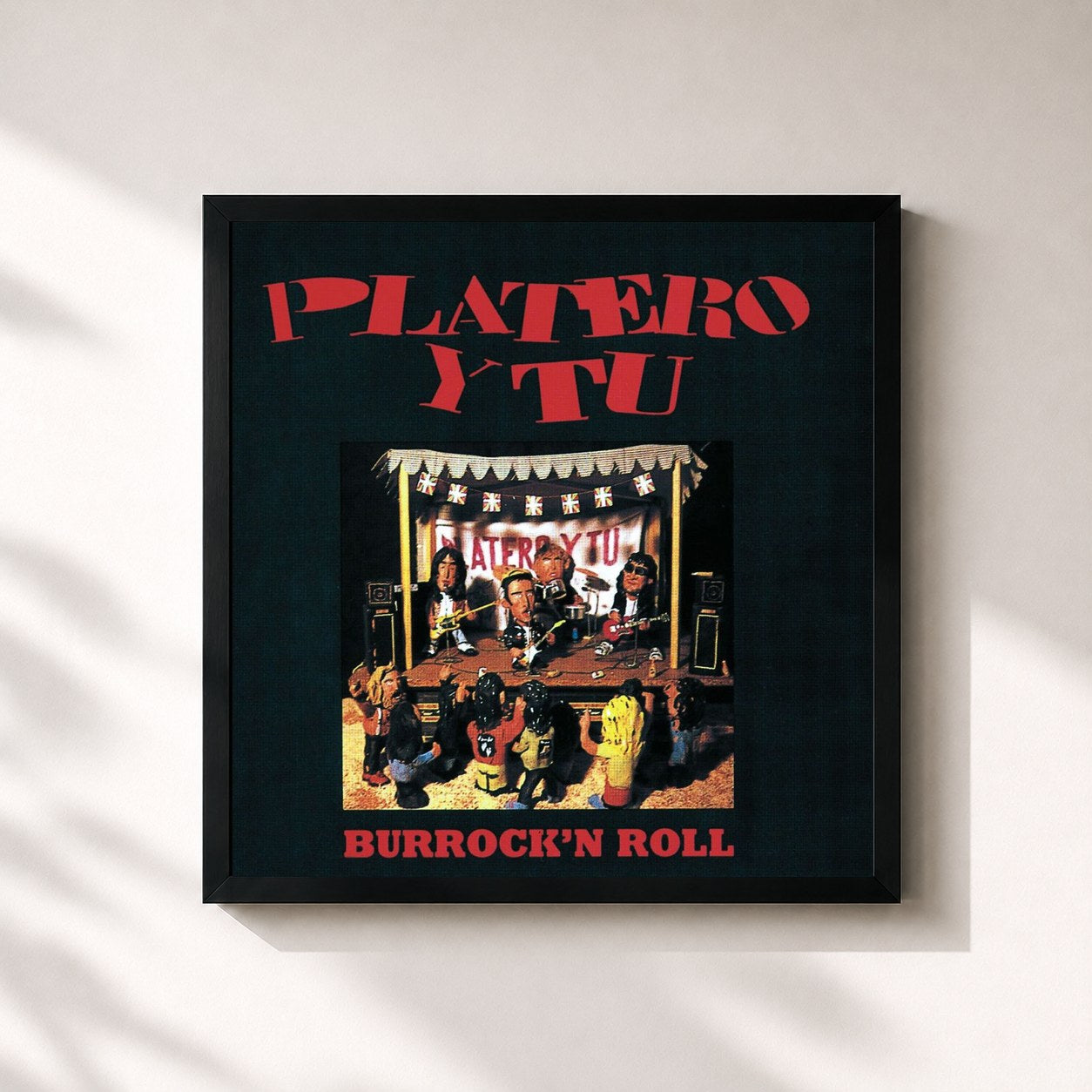 #noir Tableau carré de l'album Burrock & Roll de Platero y tú, cadre noir 32x32 cm