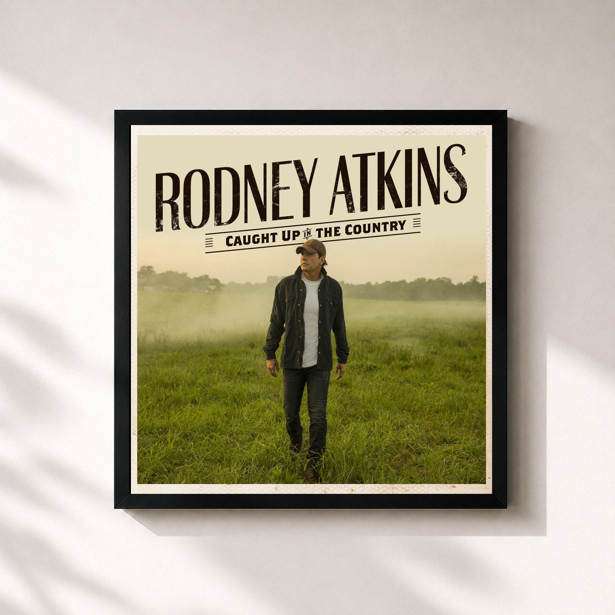 #noir Tableau carré de l'album Caught Up In The Country de Rodney Atkins, cadre noir 32x32 cm