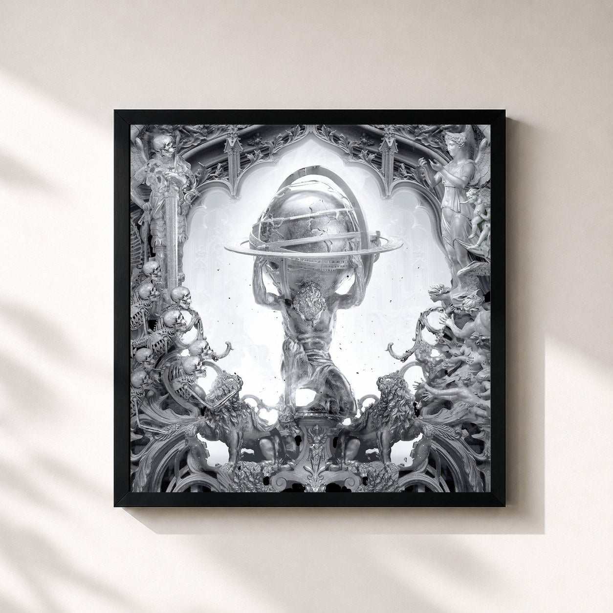 #noir Tableau carré de l'album ATLAS DELUXE de Twinsmatic, cadre noir 32x32 cm