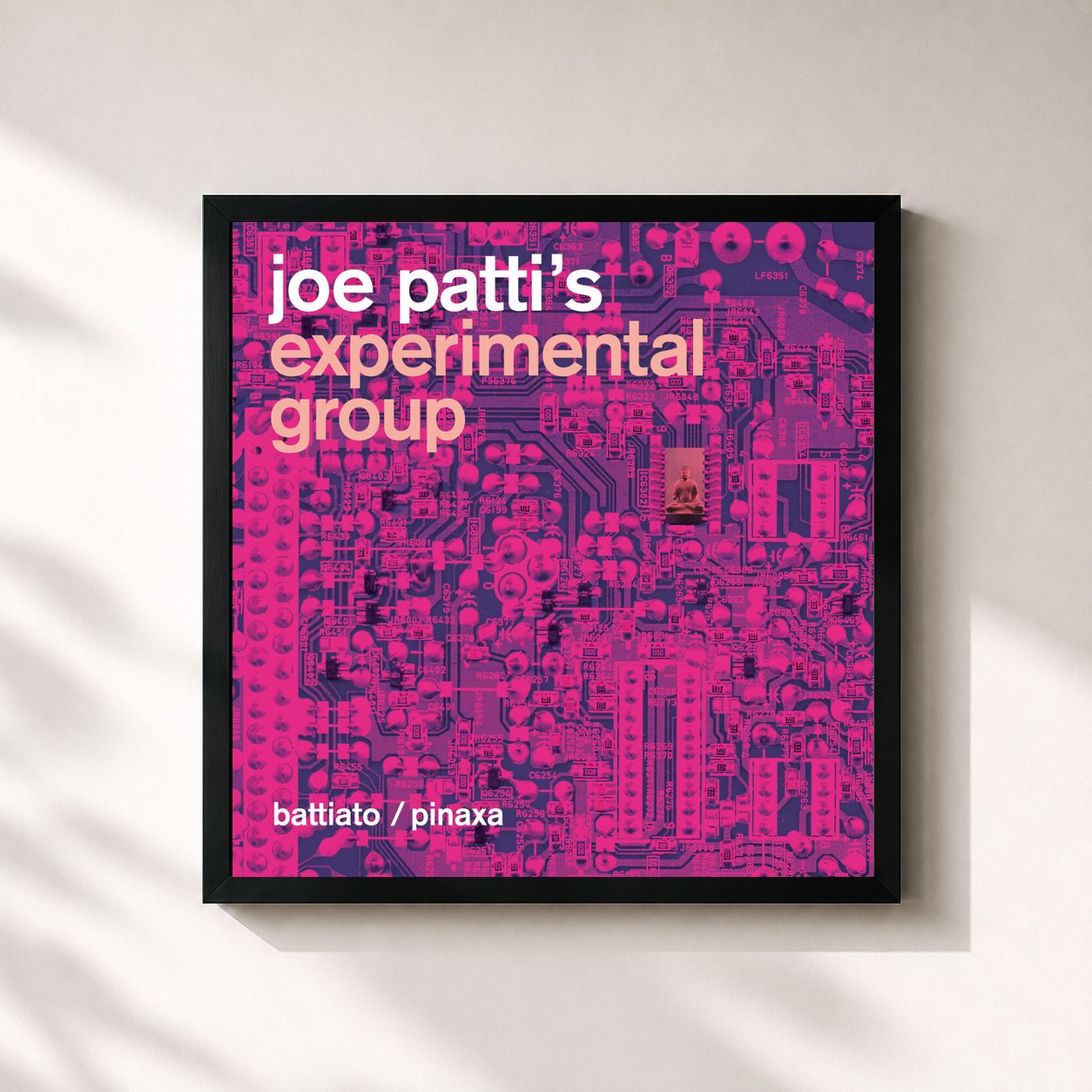 #noir Tableau carré de l'album Joe Patti's Experimental Group de Franco Battiato, cadre noir 32x32 cm