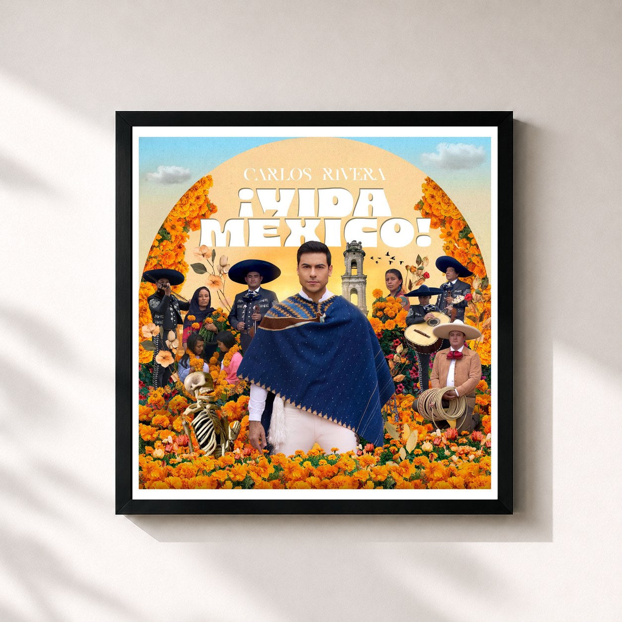 #noir Tableau carré de l'album ¡VIDA MÉXICO! de Carlos Rivera, cadre noir 32x32 cm
