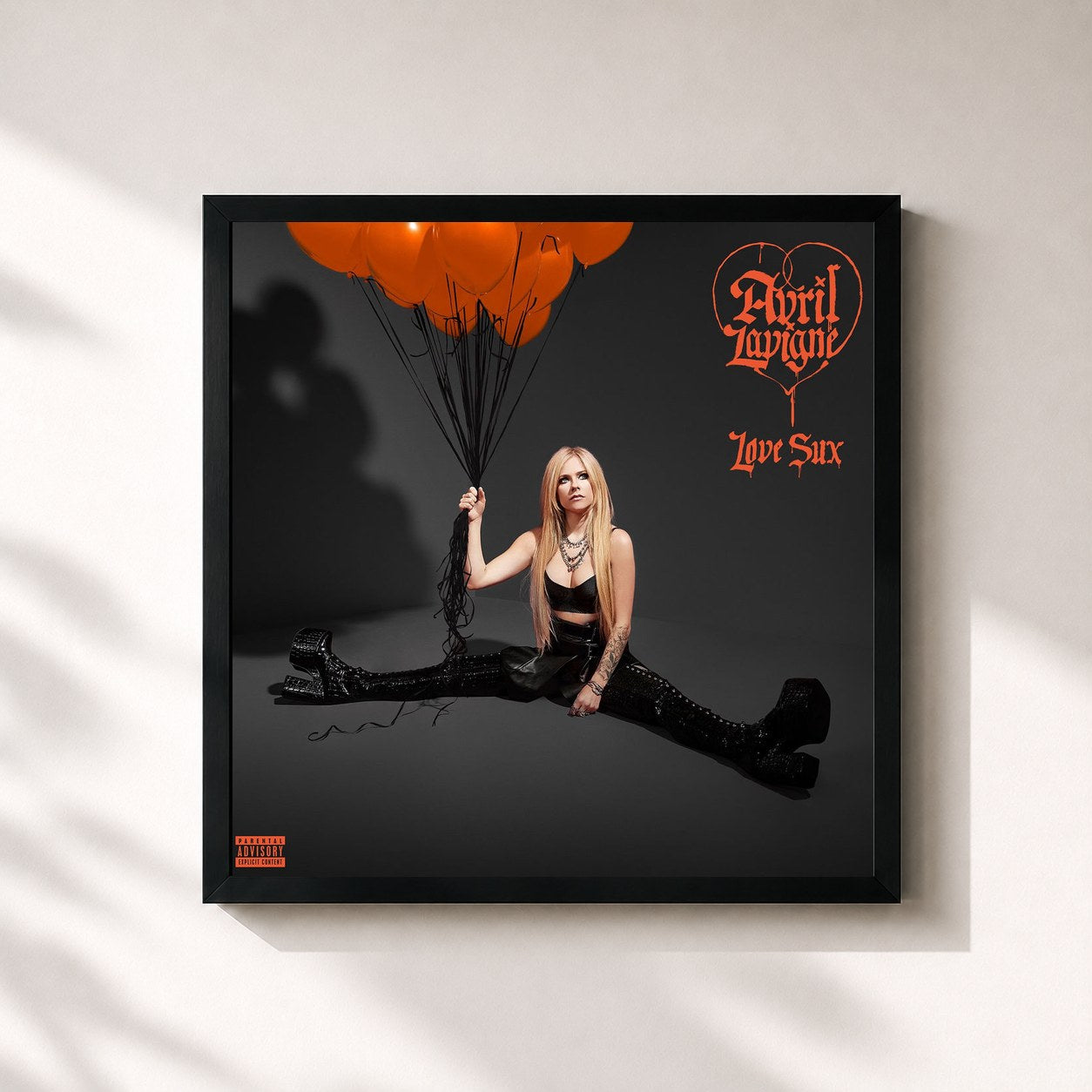 #noir Tableau carré de l'album Love Sux (Deluxe) de Avril Lavigne, cadre noir 32x32 cm