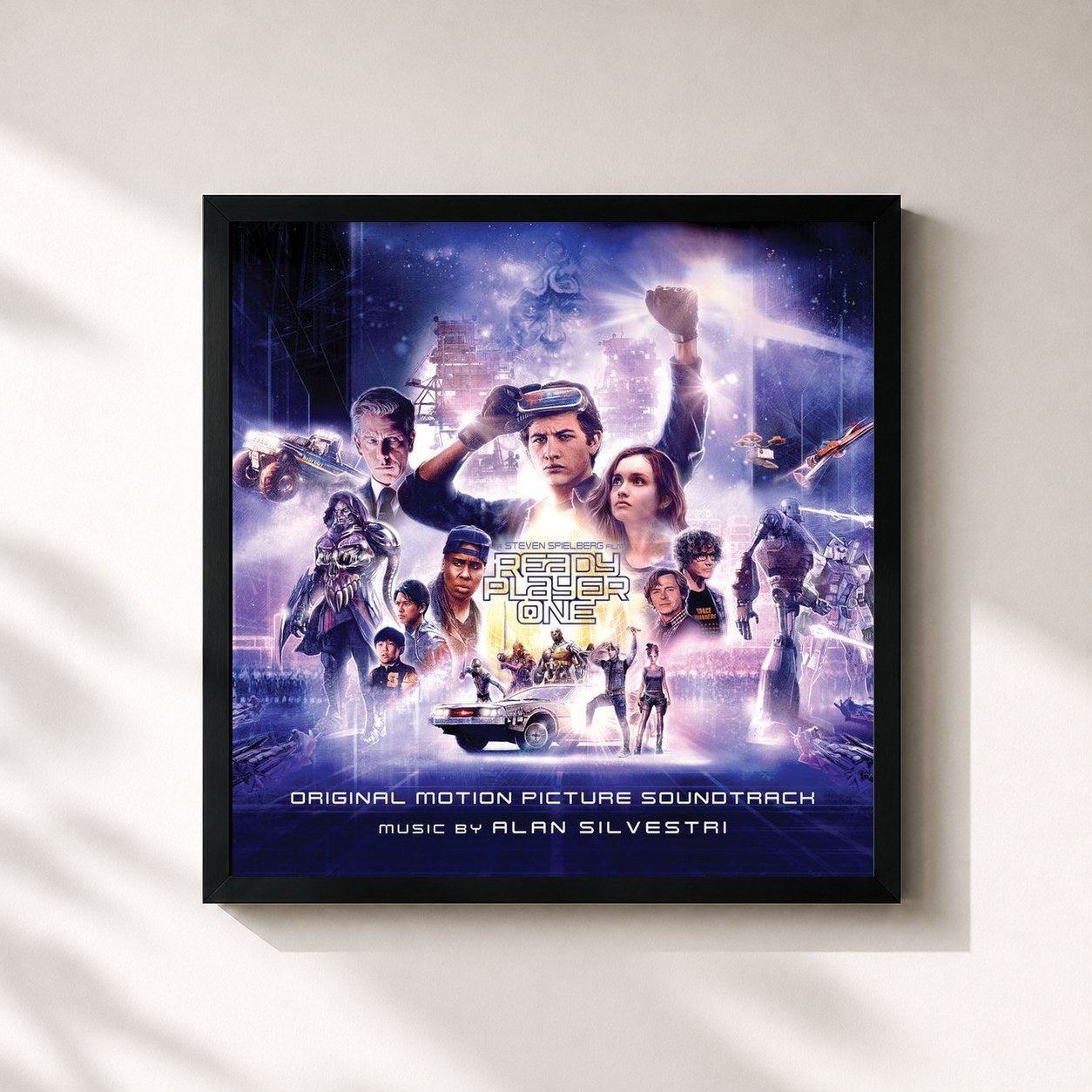 #noir Tableau carré de l'album Ready Player One (Original Motion Picture Soundtrack) de Alan Silvestri, cadre noir 32x32 cm