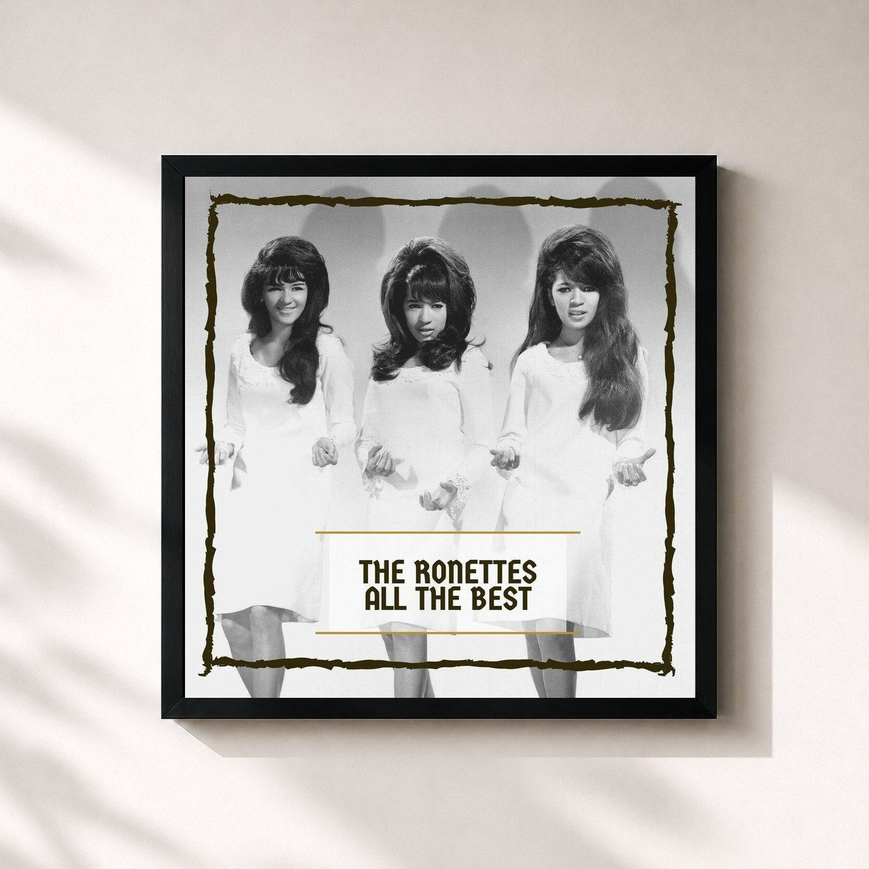 #noir Tableau carré de l'album All The Best de The Ronettes, cadre noir 32x32 cm