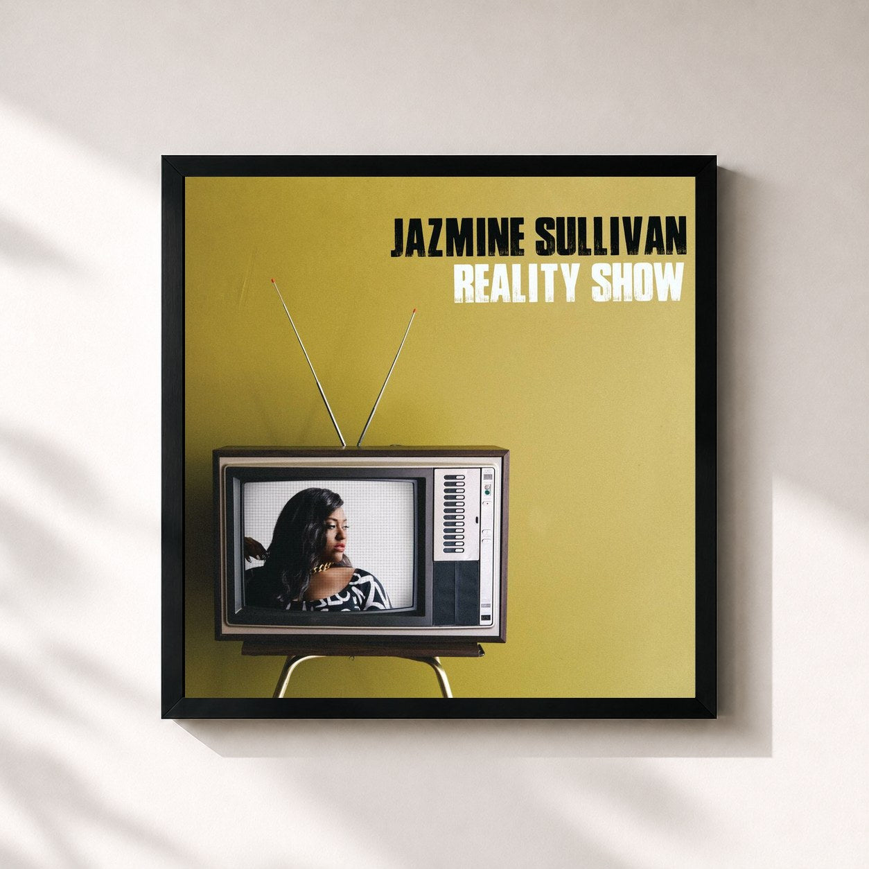 #noir Tableau carré de l'album Reality Show de Jazmine Sullivan, cadre noir 32x32 cm