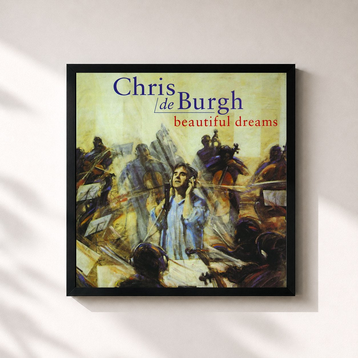 #noir Tableau carré de l'album Beautiful Dreams de Chris de Burgh, cadre noir 32x32 cm
