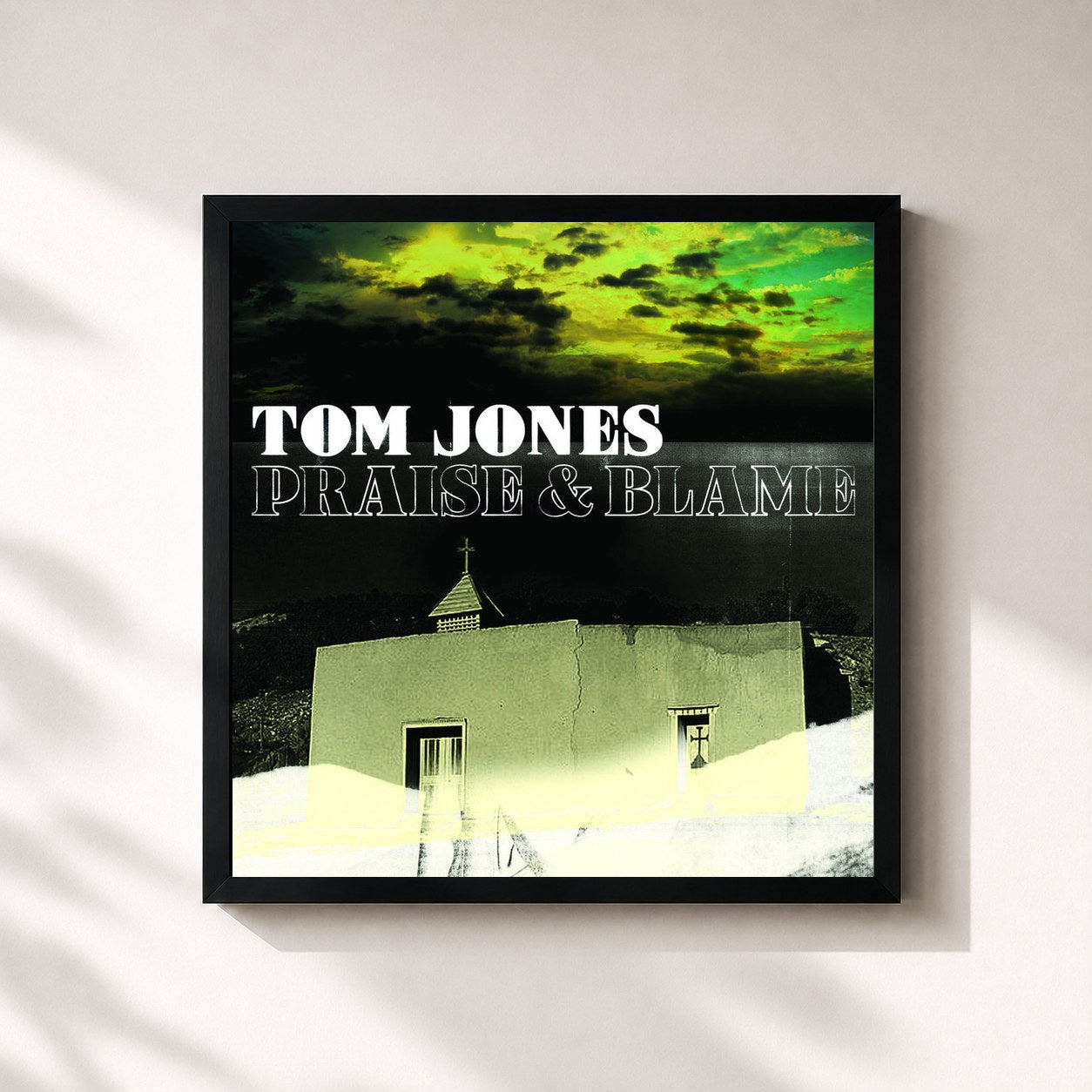 #noir Tableau carré de l'album Praise & Blame de Tom Jones, cadre noir 32x32 cm