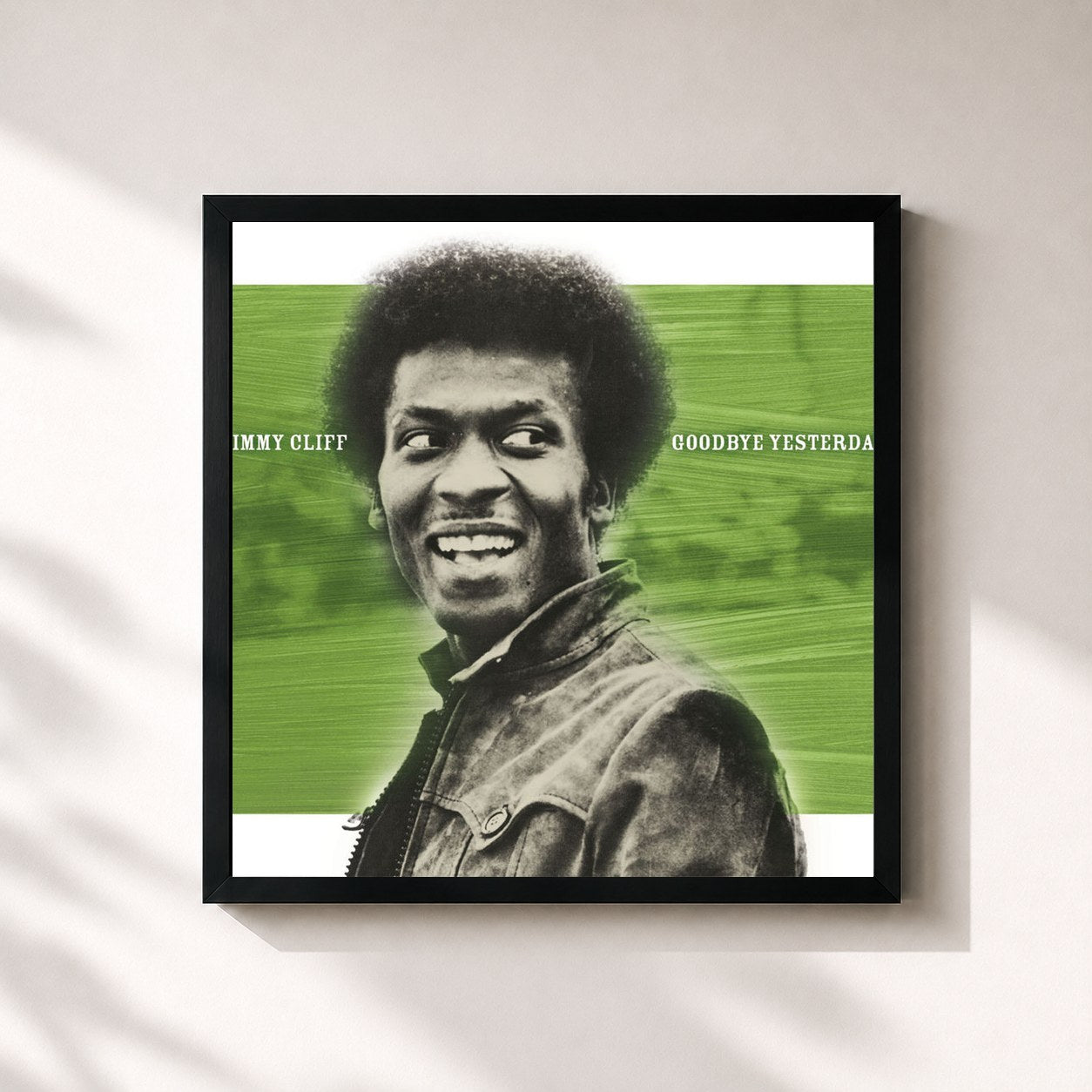 #noir Tableau carré de l'album Goodbye Yesterday de Jimmy Cliff, cadre noir 32x32 cm