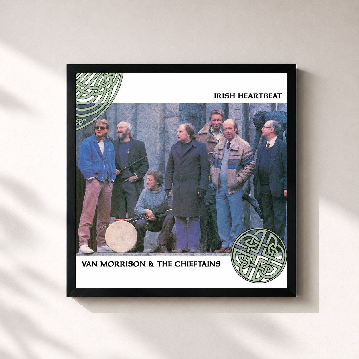 #noir Tableau carré de l'album Irish Heartbeat de Van Morrison, cadre noir 32x32 cm