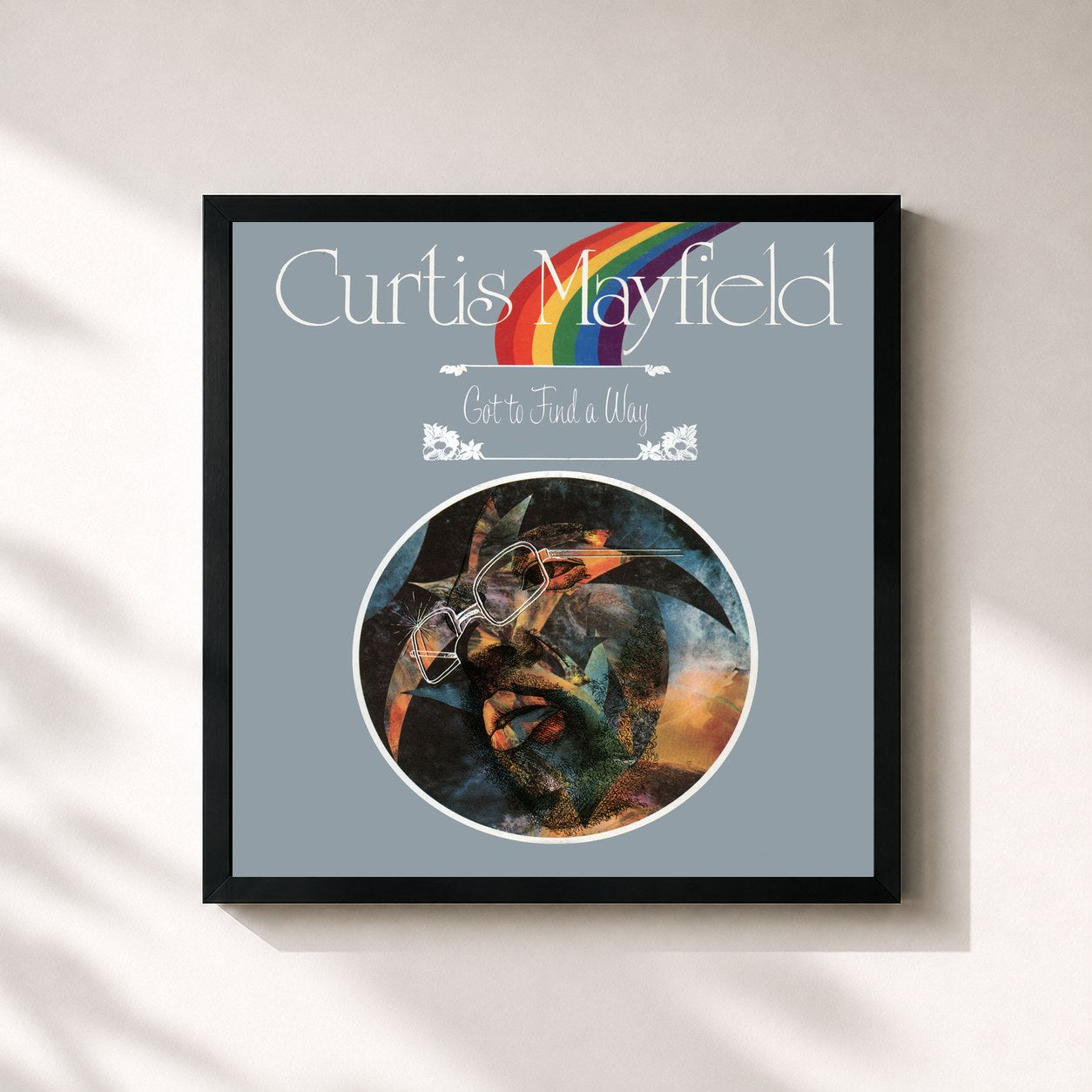 #noir Tableau carré de l'album Got to Find a Way de Curtis Mayfield, cadre noir 32x32 cm