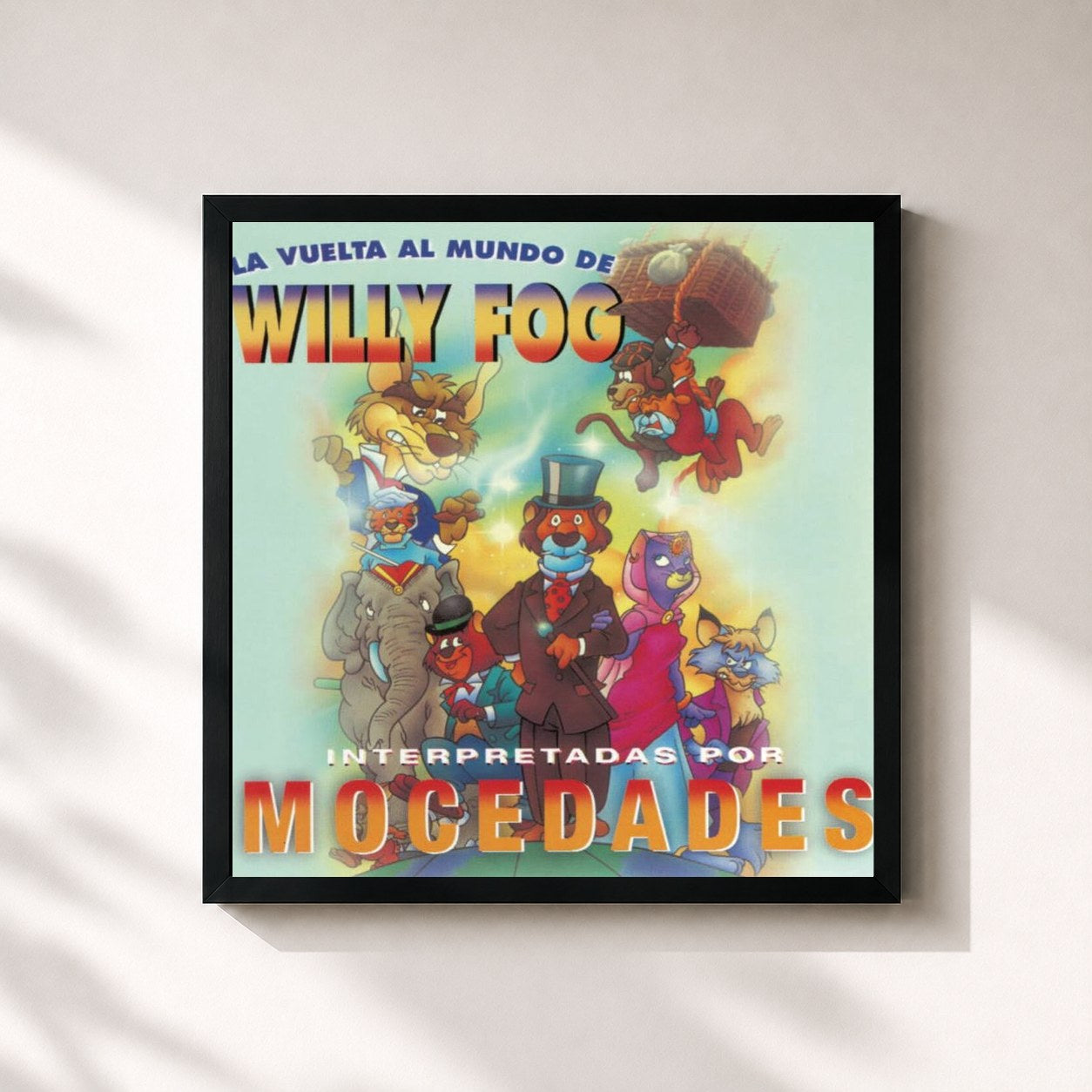 #noir Tableau carré de l'album La Vuelta Al Mundo De Willy Fog de Mocedades, cadre noir 32x32 cm