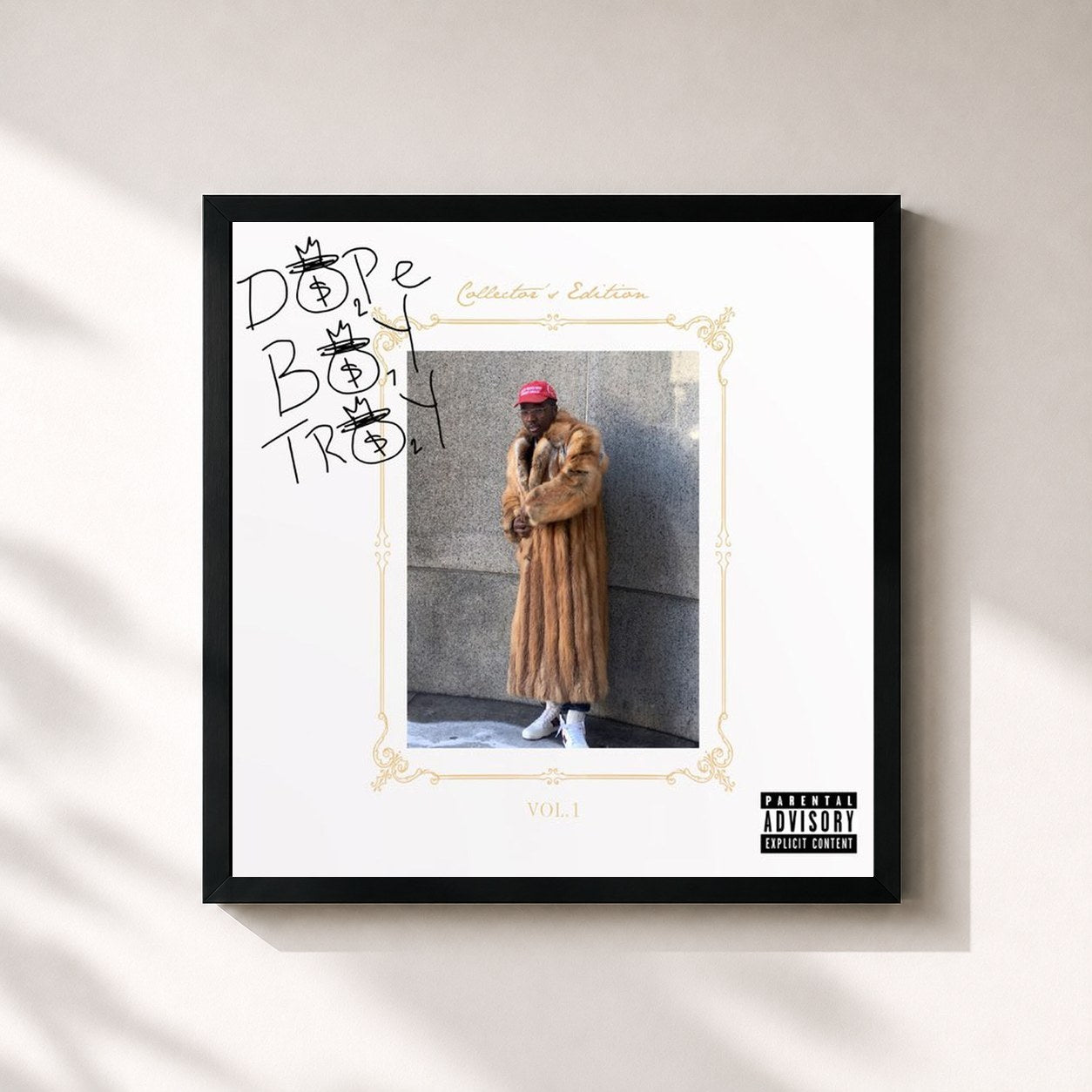 #noir Tableau carré de l'album Dope Boy Troy de Troy Ave, cadre noir 32x32 cm