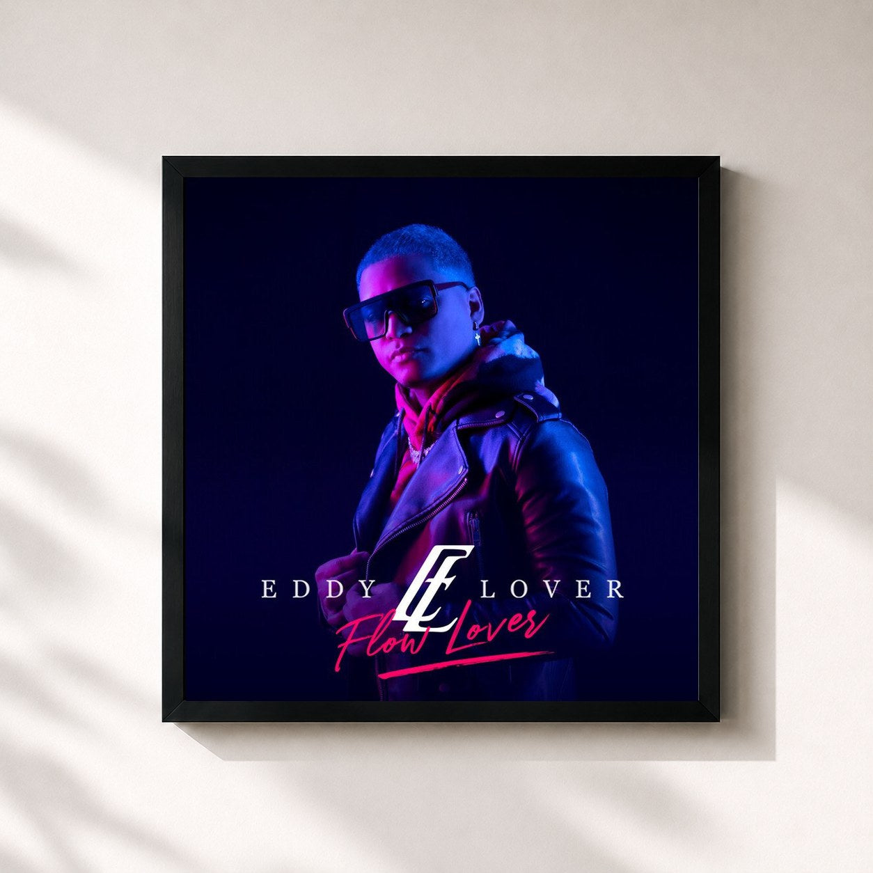 #noir Tableau carré de l'album Flow Lover de Eddy Lover, cadre noir 32x32 cm