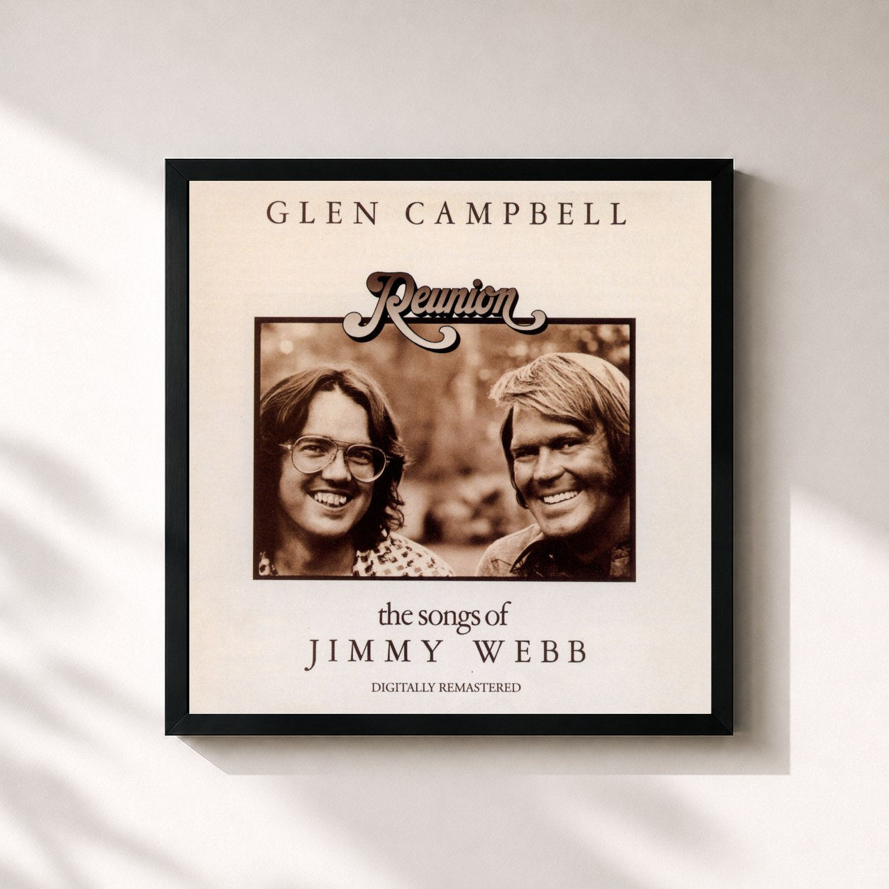 #noir Tableau carré de l'album Reunion: The Songs Of Jimmy Webb de Glen Campbell, cadre noir 32x32 cm
