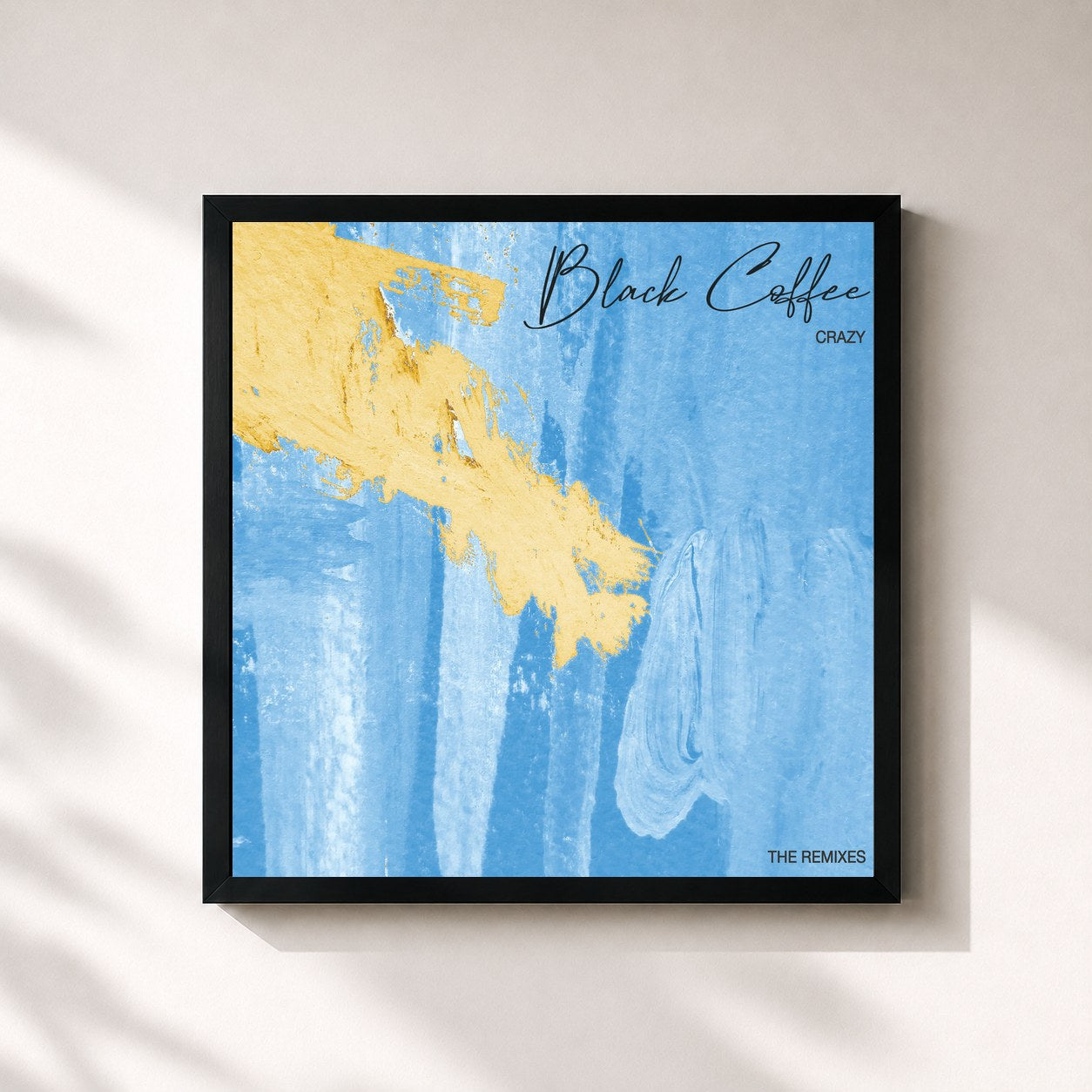 #noir Tableau carré de l'album Crazy de Black Coffee, cadre noir 32x32 cm