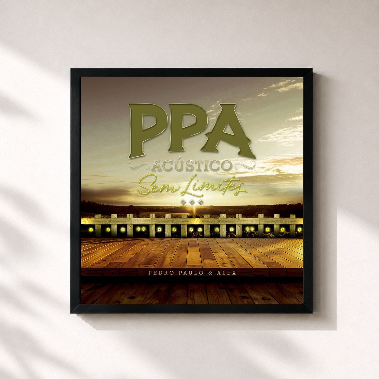 #noir Tableau carré de l'album PPA Acústico Sem Limites de Pedro Paulo & Alex, cadre noir 32x32 cm