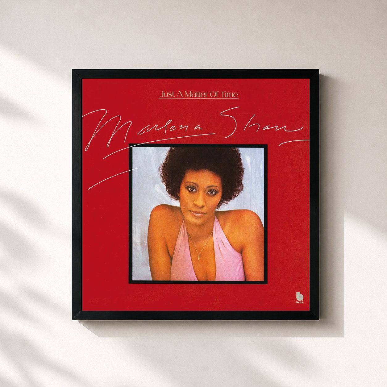 #noir Tableau carré de l'album Just A Matter Of Time de Marlena Shaw, cadre noir 32x32 cm