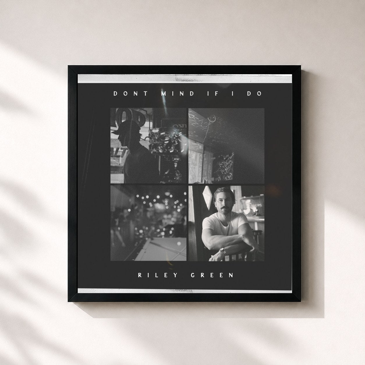 #noir Tableau carré de l'album Don't Mind If I Do de Riley Green, cadre noir 32x32 cm