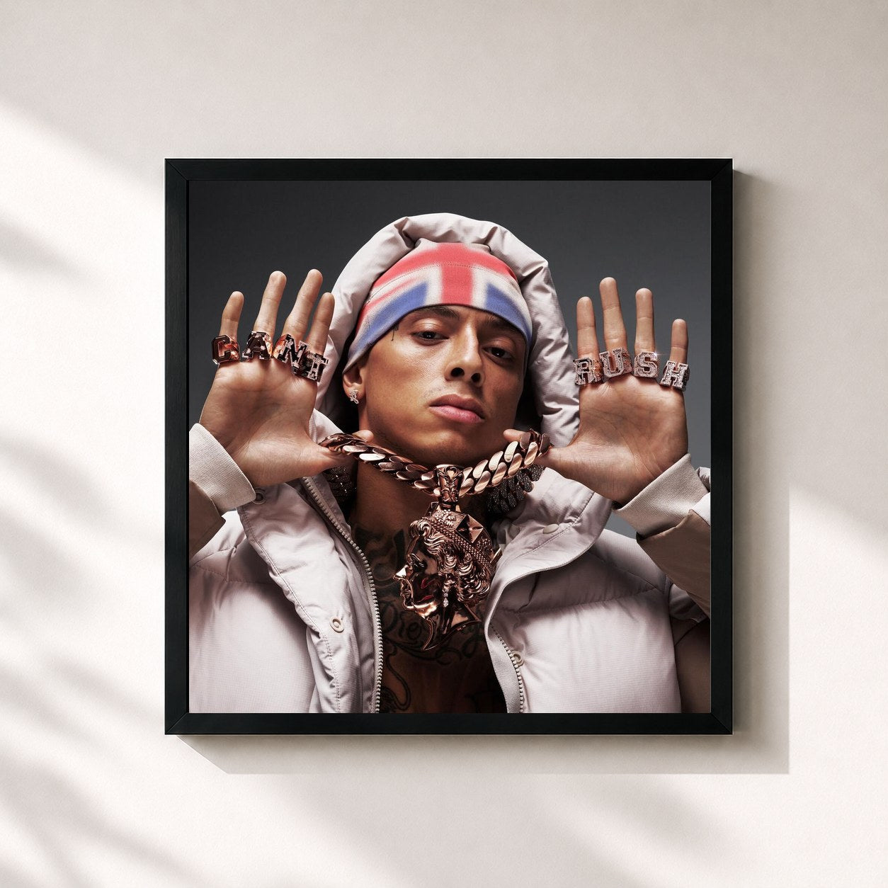 #noir Tableau carré de l'album CAN'T RUSH GREATNESS de Central Cee, cadre noir 32x32 cm