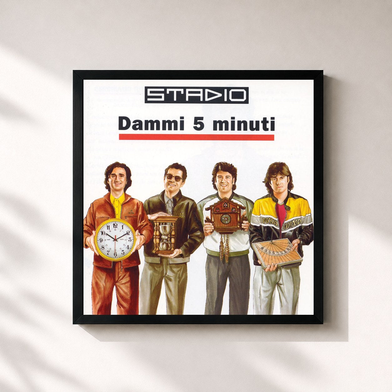#noir Tableau carré de l'album Dammi 5 Minuti de Stadio, cadre noir 32x32 cm