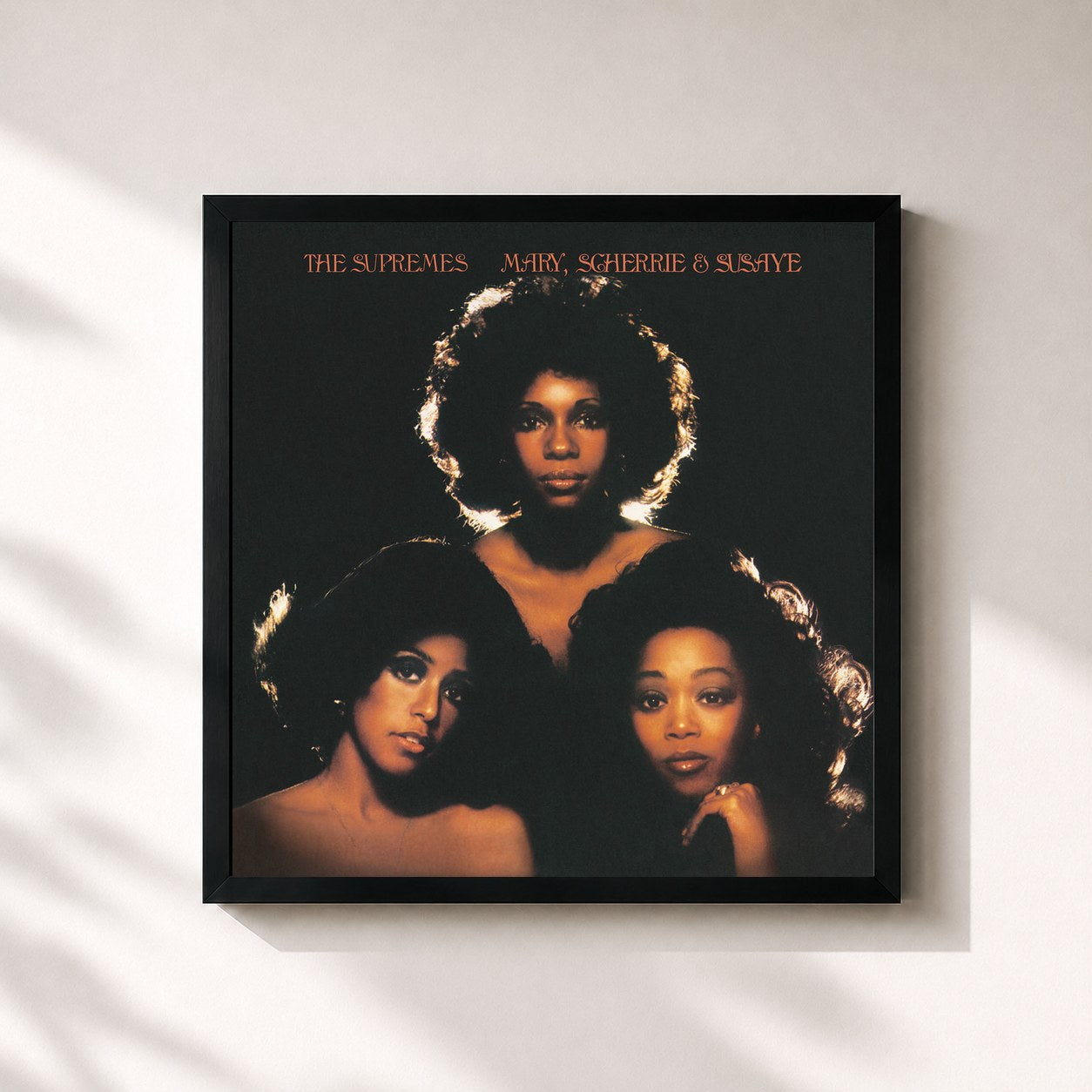 #noir Tableau carré de l'album Mary, Scherrie & Susaye de The Supremes, cadre noir 32x32 cm