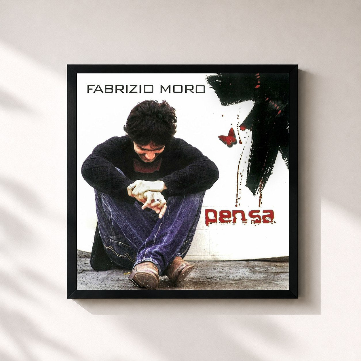 #noir Tableau carré de l'album Pensa de Fabrizio Moro, cadre noir 32x32 cm