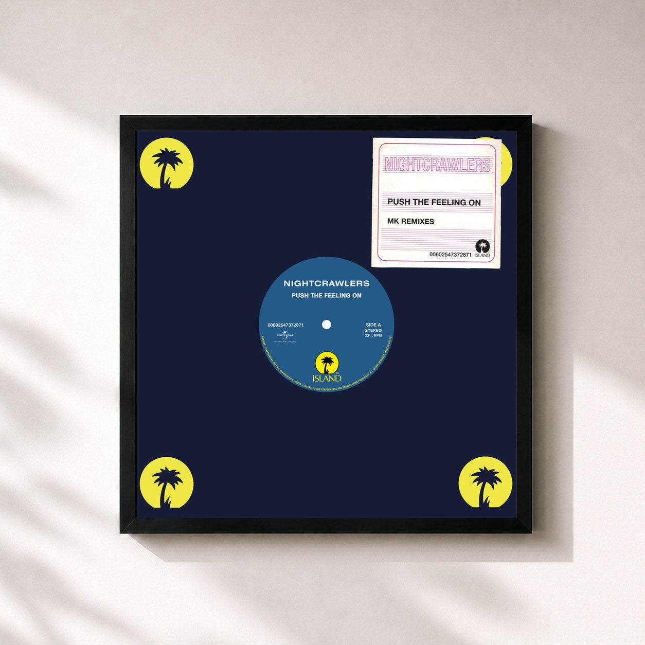#noir Tableau carré de l'album Push The Feeling On de Nightcrawlers, cadre noir 32x32 cm