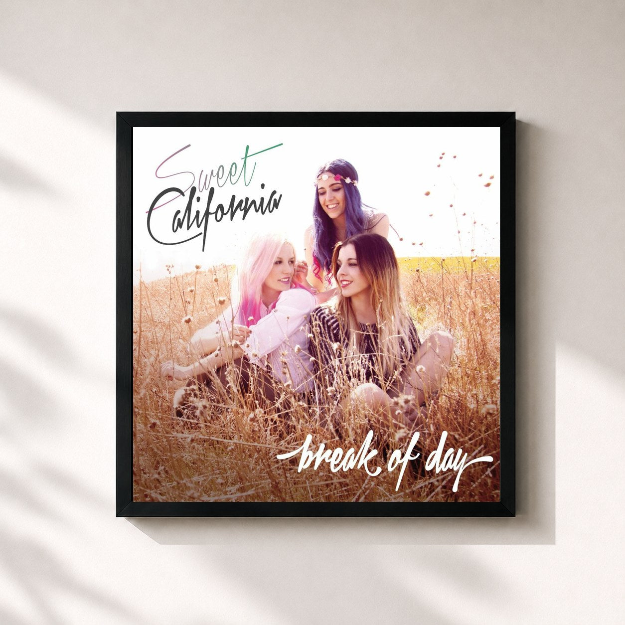 #noir Tableau carré de l'album Break of Day de Sweet California, cadre noir 32x32 cm