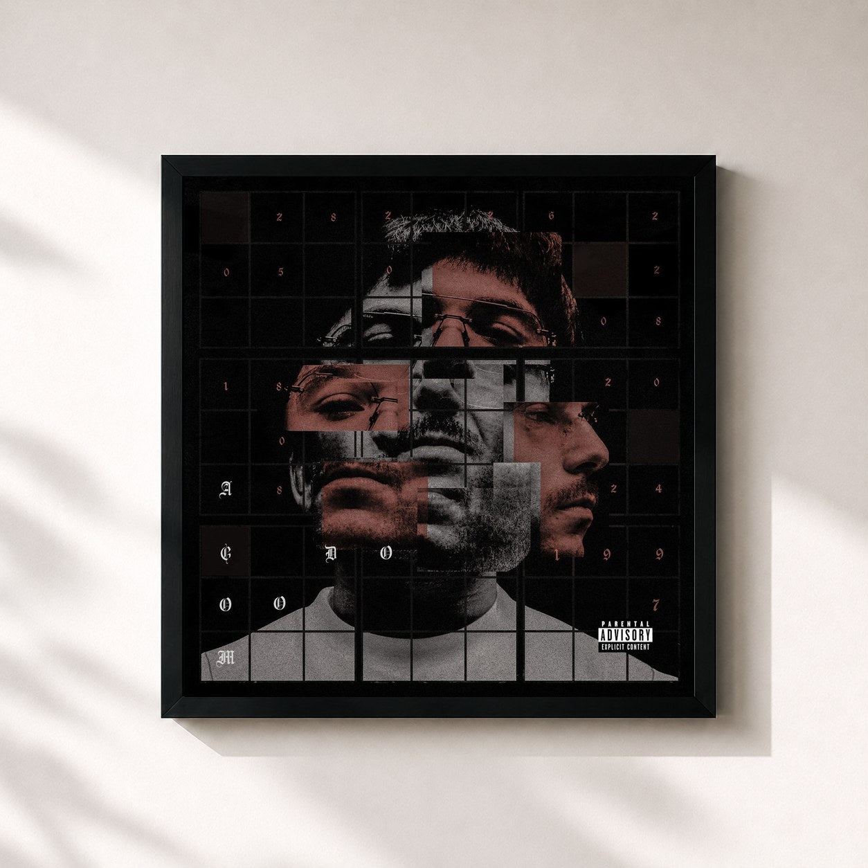 #noir Tableau carré de l'album ACOMODO de Tito Double P, cadre noir 32x32 cm