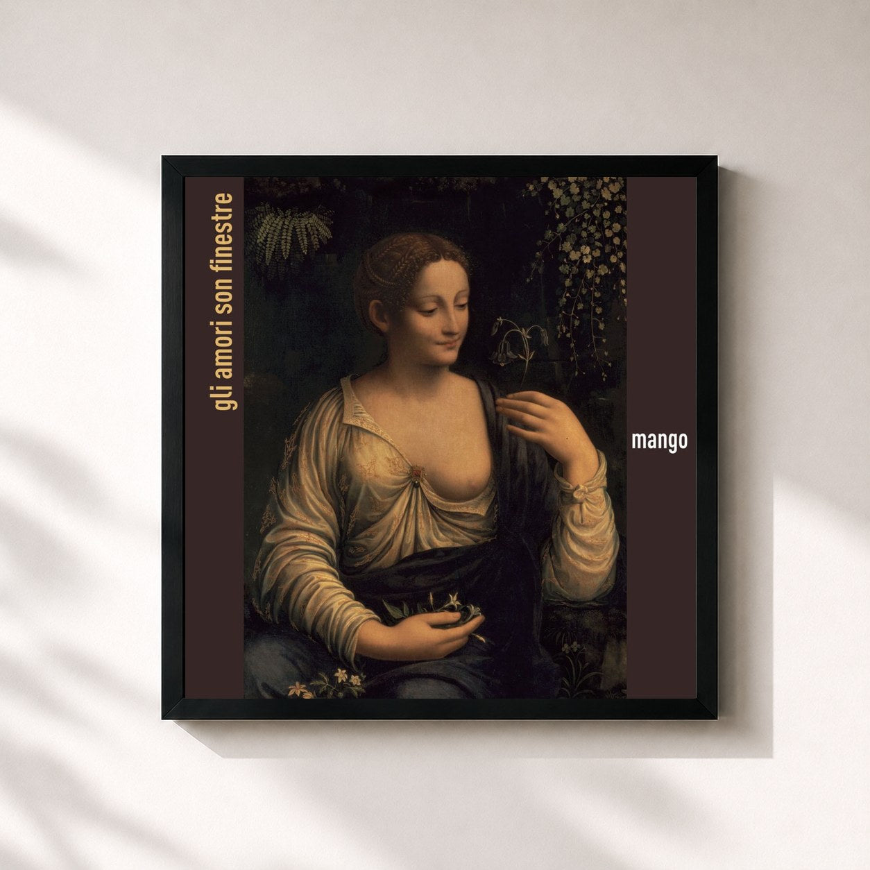 #noir Tableau carré de l'album Gli Amori Son Finestre de Mango, cadre noir 32x32 cm