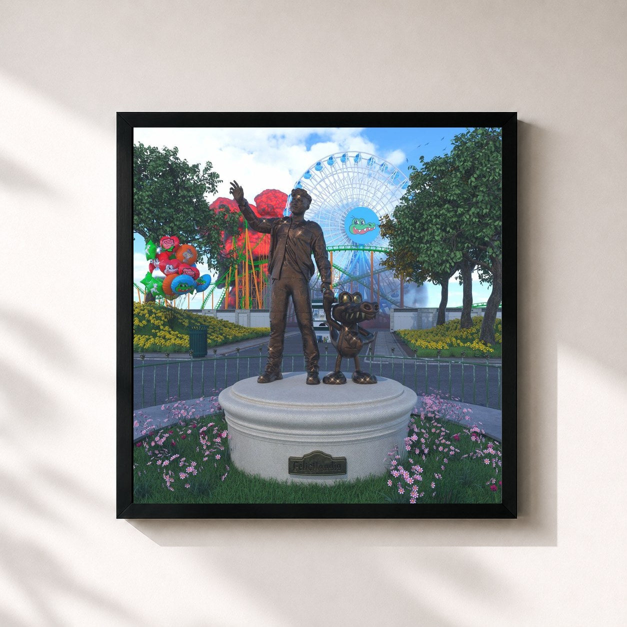 #noir Tableau carré de l'album Felicilandia de Alvaro Díaz, cadre noir 32x32 cm