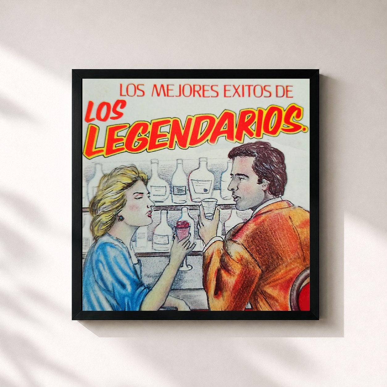 #noir Tableau carré de l'album Los Mejores Éxitos de los Legendarios de Los Legendarios, cadre noir 32x32 cm