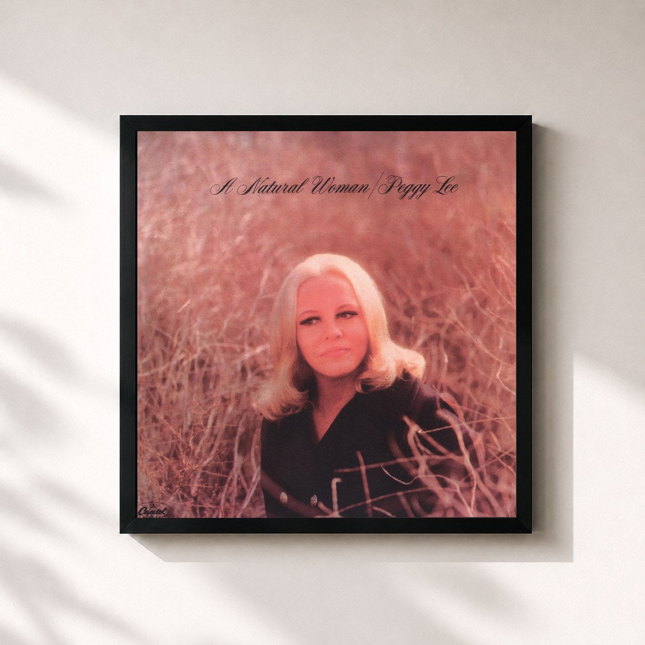 #noir Tableau carré de l'album A Natural Woman de Peggy Lee, cadre noir 32x32 cm