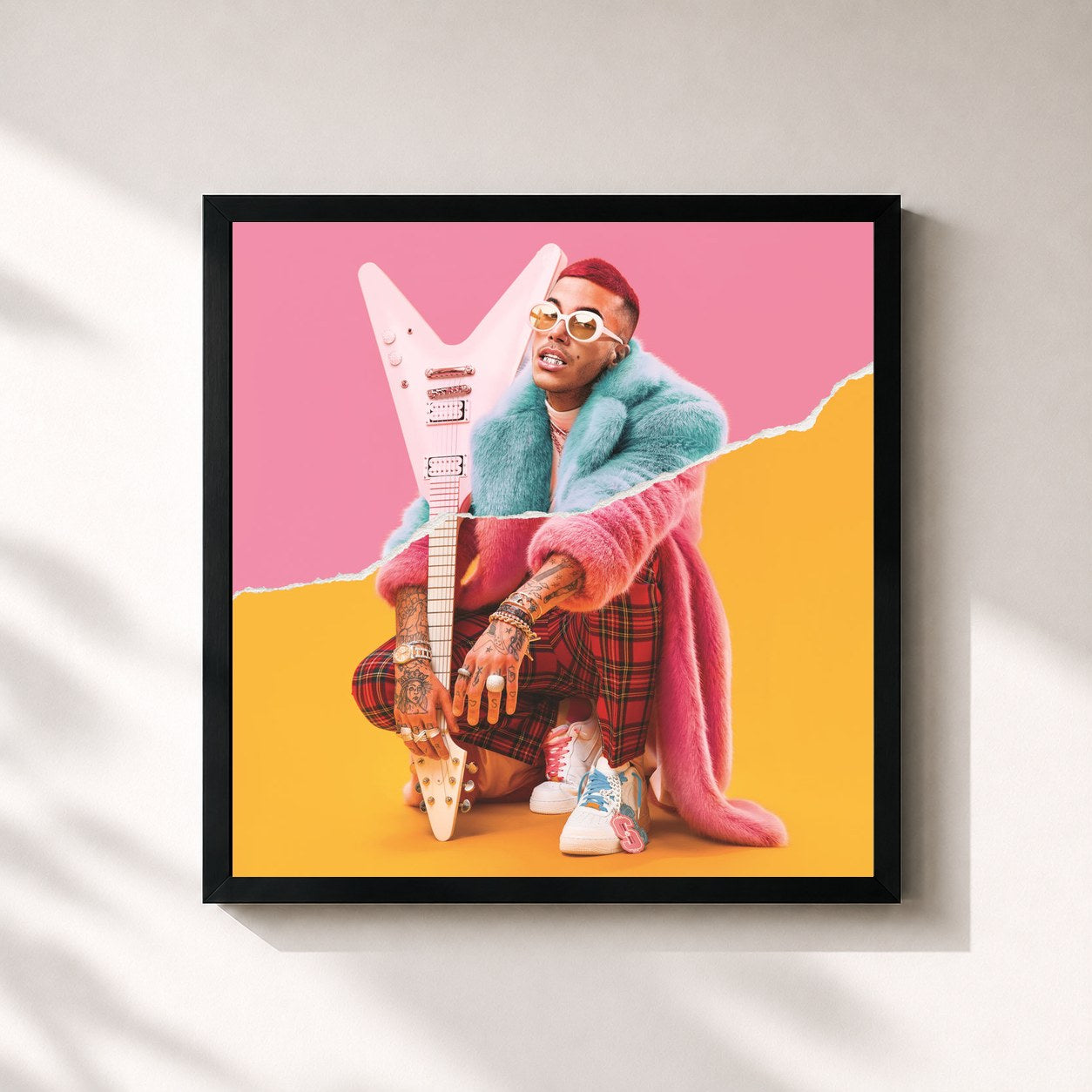 #noir Tableau carré de l'album Rockstar (Popstar Edition) de Sfera Ebbasta, cadre noir 32x32 cm