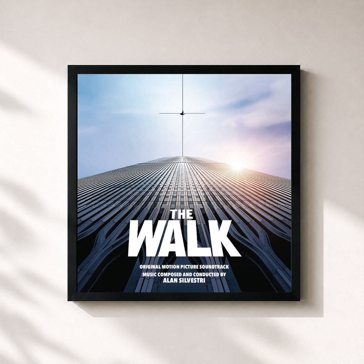 #noir Tableau carré de l'album The Walk (Original Motion Picture Soundtrack) de Alan Silvestri, cadre noir 32x32 cm
