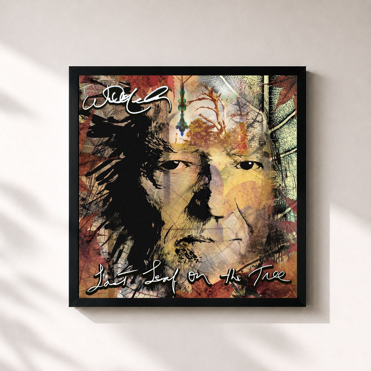 #noir Tableau carré de l'album Last Leaf On The Tree de Willie Nelson, cadre noir 32x32 cm