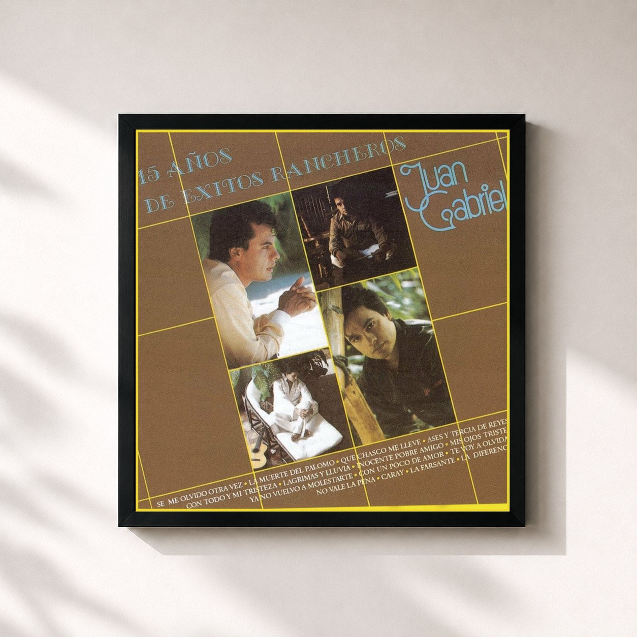 #noir Tableau carré de l'album 15 Años De Exitos Rancheros de Juan Gabriel, cadre noir 32x32 cm