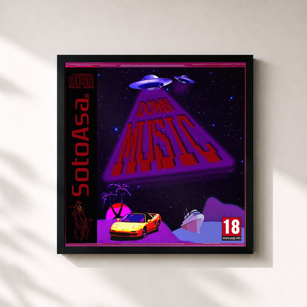 #noir Tableau carré de l'album Down Music de Soto Asa, cadre noir 32x32 cm