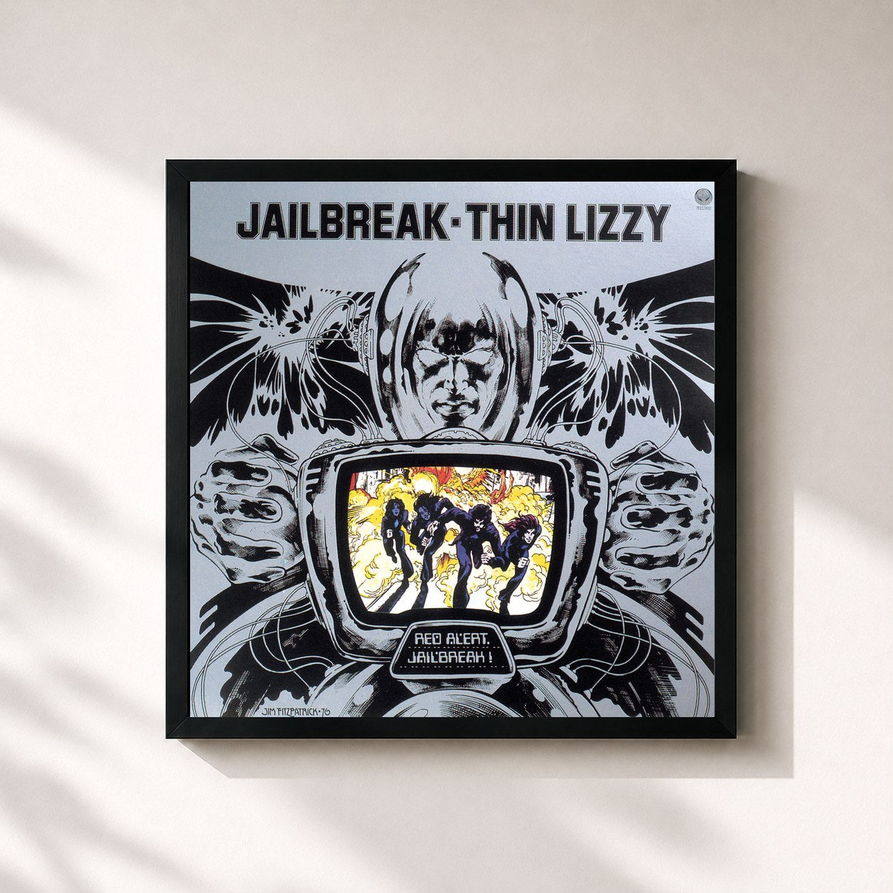 #noir Tableau carré de l'album Jailbreak de Thin Lizzy, cadre noir 32x32 cm