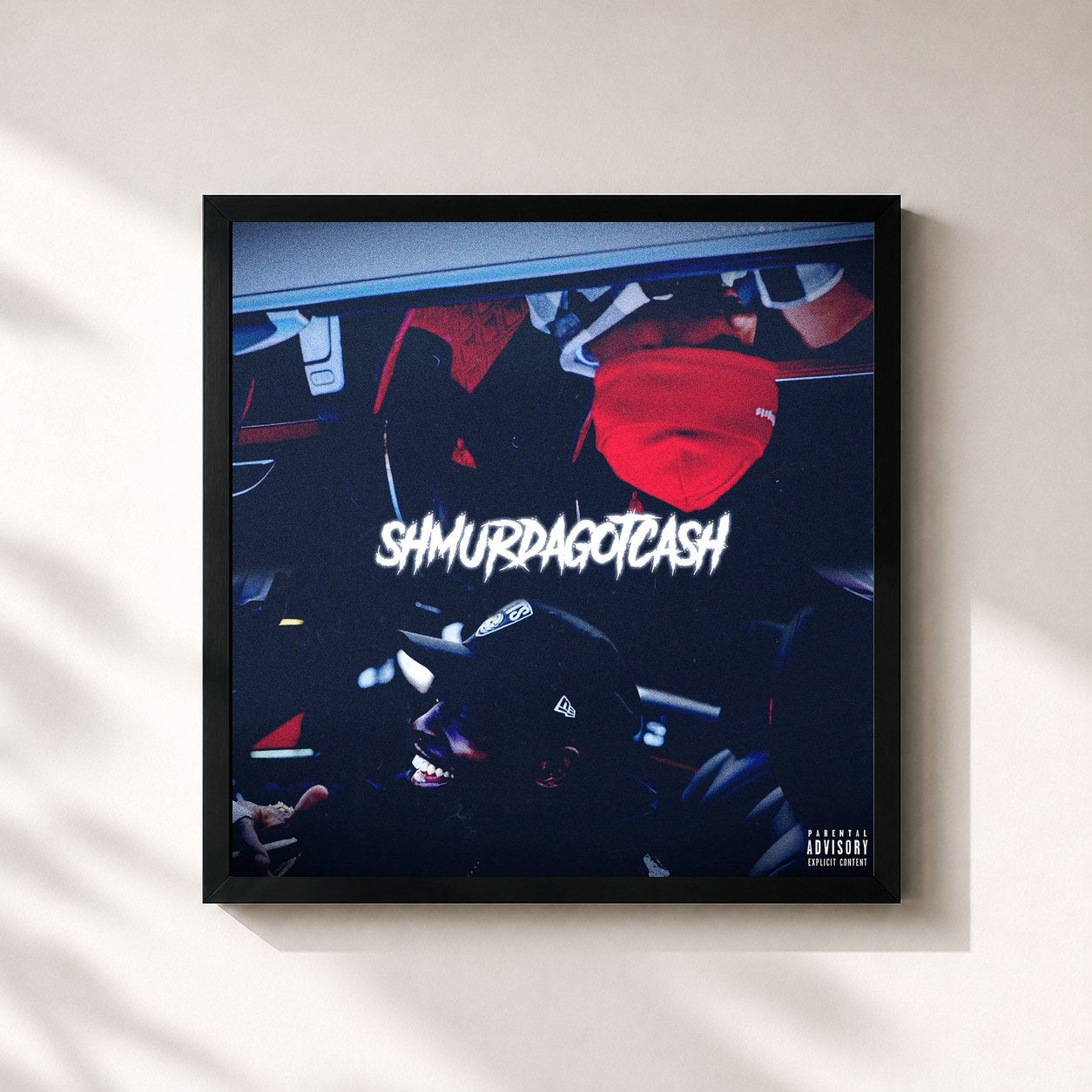 #noir Tableau carré de l'album SHMURDAGOTCASH de Bobby Shmurda, cadre noir 32x32 cm