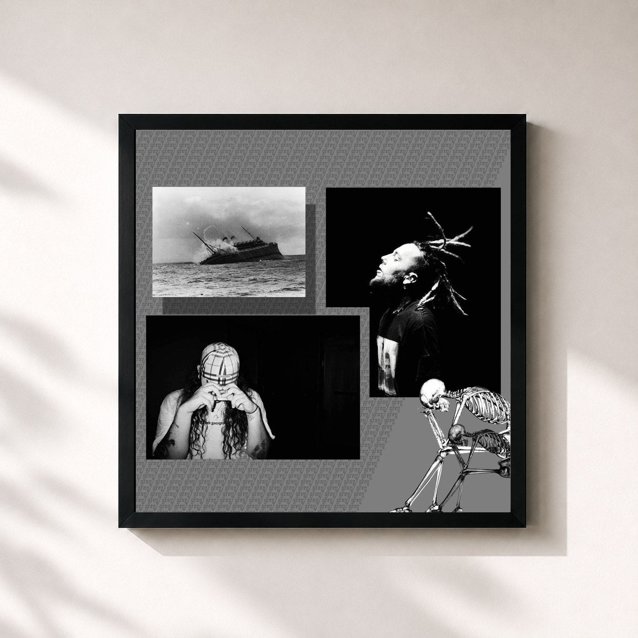 #noir Tableau carré de l'album Eternal Grey de $uicideboy$, cadre noir 32x32 cm