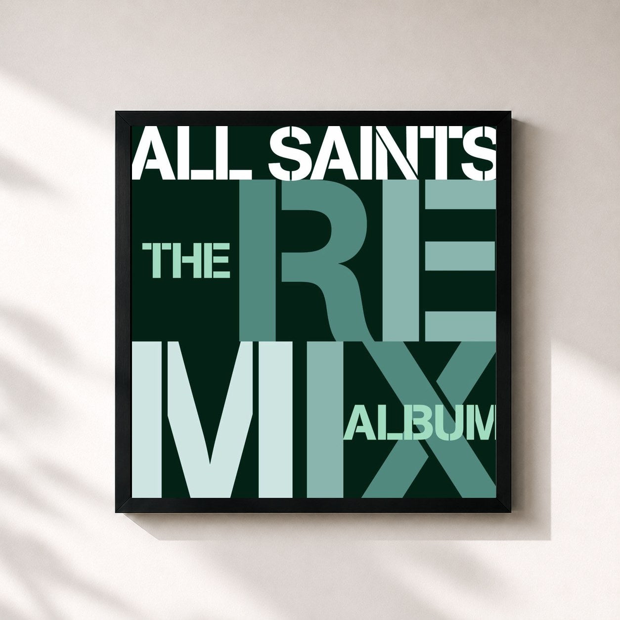 #noir Tableau carré de l'album The Remix Album de All Saints, cadre noir 32x32 cm